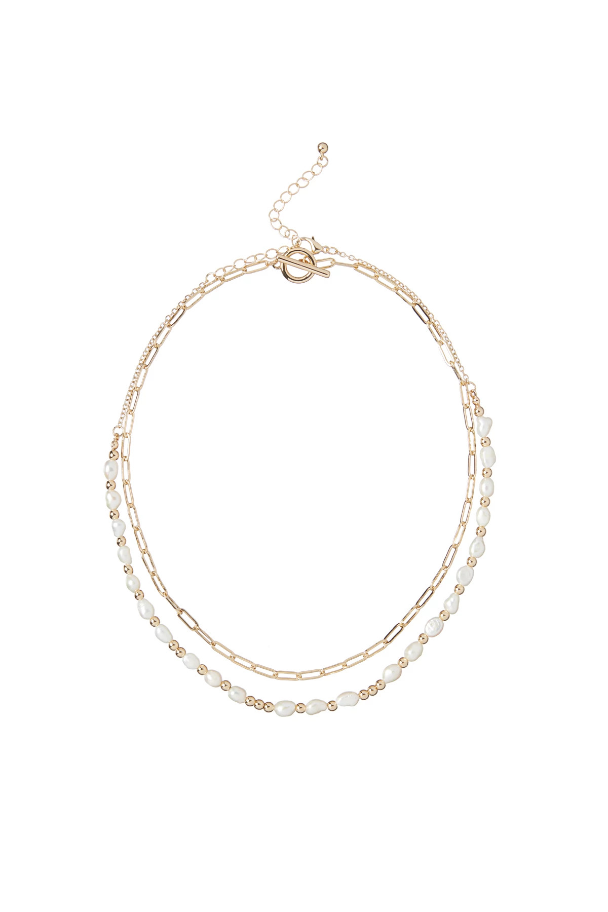 GOLD Double Pearl Necklace image number 1