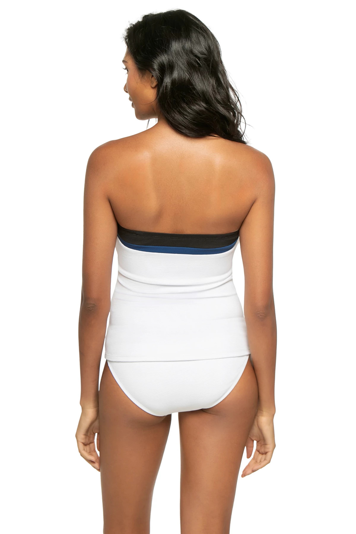 WHITE Colorblock Molded Bandeau Tankini Top image number 3