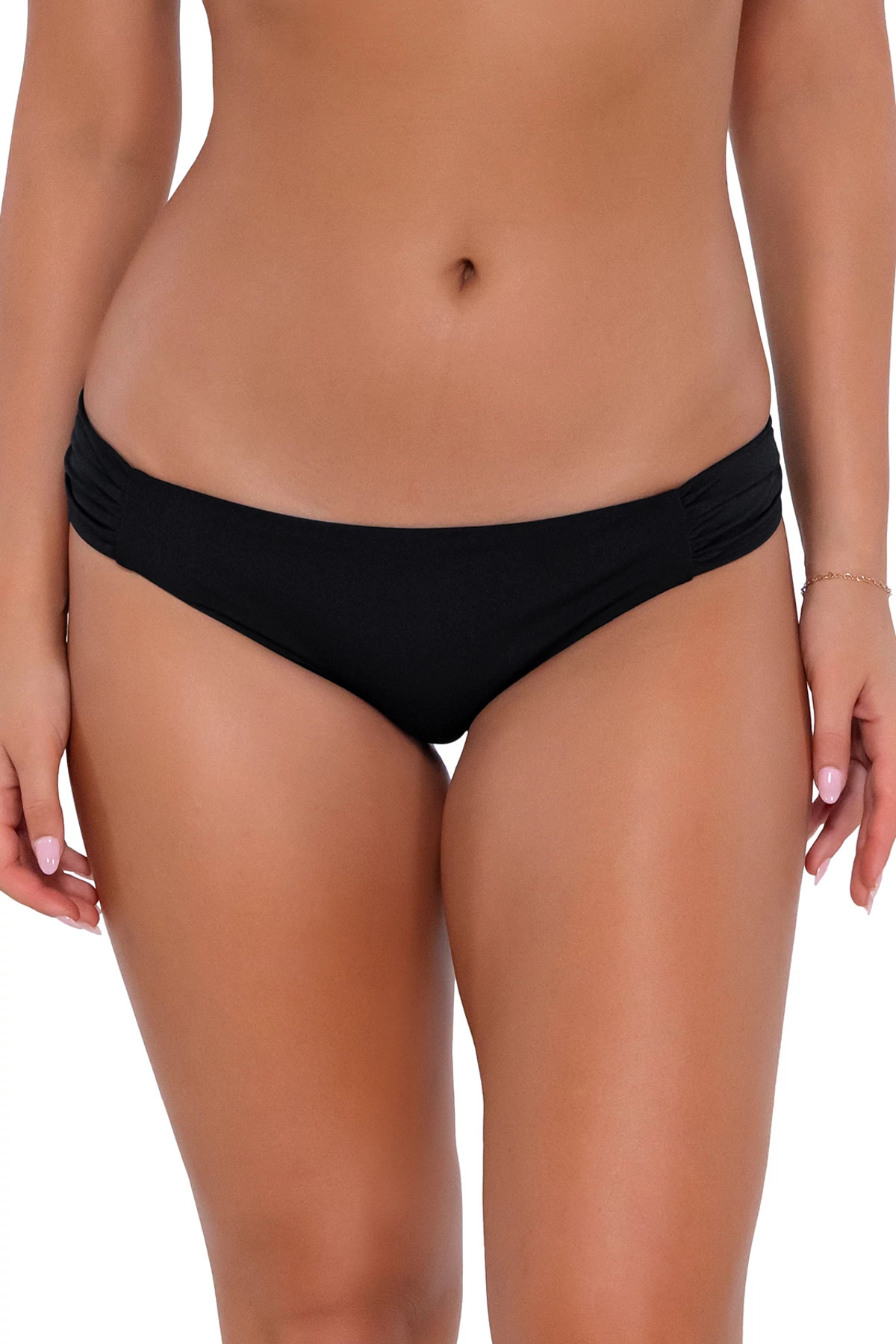 BLACK Shirred Tab Side Bikini Bottom image number 1