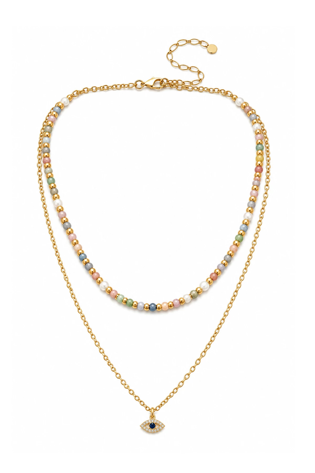 GOLD Layered Beaded Evil Eye Necklace image number 1