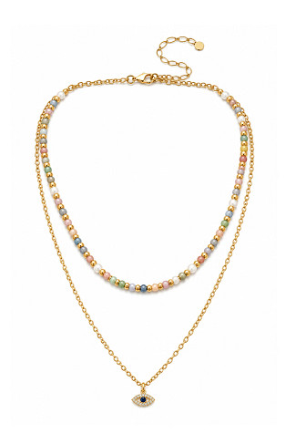 GOLD Layered Beaded Evil Eye Necklace