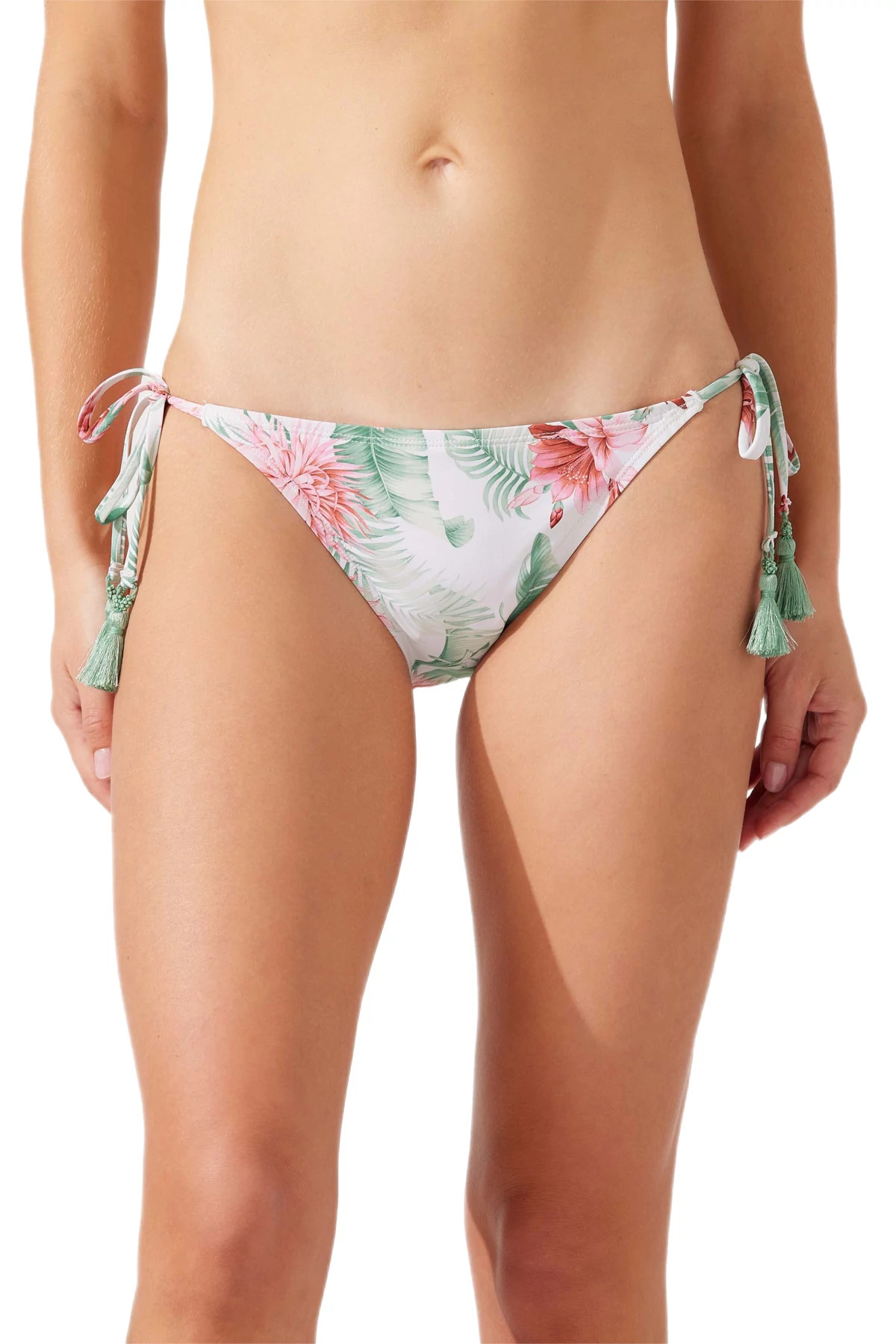 WHITE Breezy Botanical Tie Side Hipster Bikini Bottom image number 1