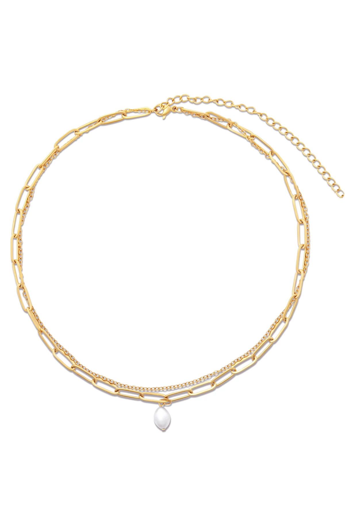 GOLD Renee Double Chain Pearl Choker Necklace image number 1