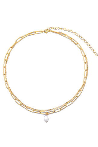 GOLD Renee Double Chain Pearl Choker Necklace