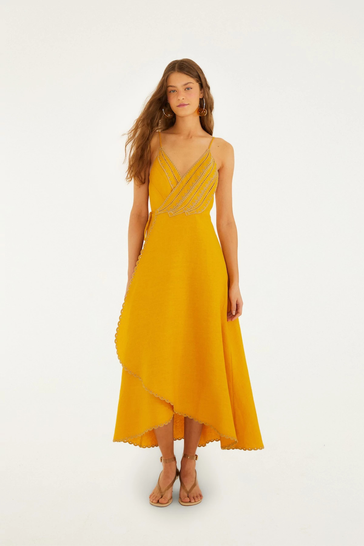 YELLOW Bananas Wrap Front Linen Midi Dress image number 3