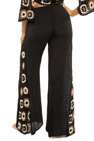 BLACK MULTI Crochet Panel Wide Leg Pants