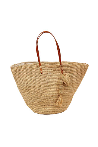 NATURAL Mary Raffia Leather Handle Tote Bag