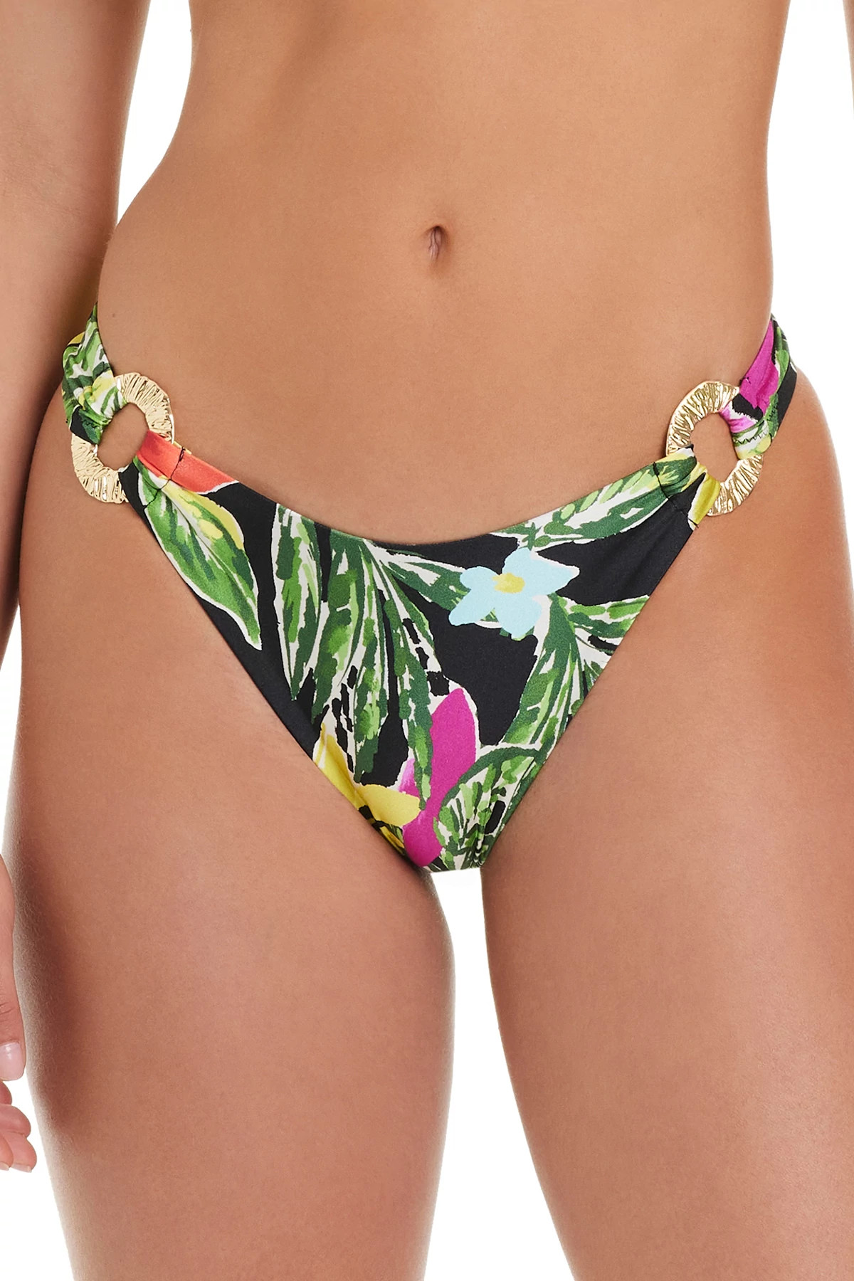 BLACK MULTI Floral Ring Hipster Bikini Bottom image number 1