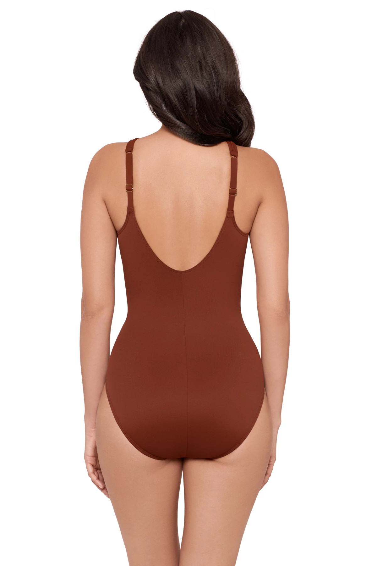 COPPER BROWN Aphrodite High Neck Notched One Piece Swimsuit image number 2