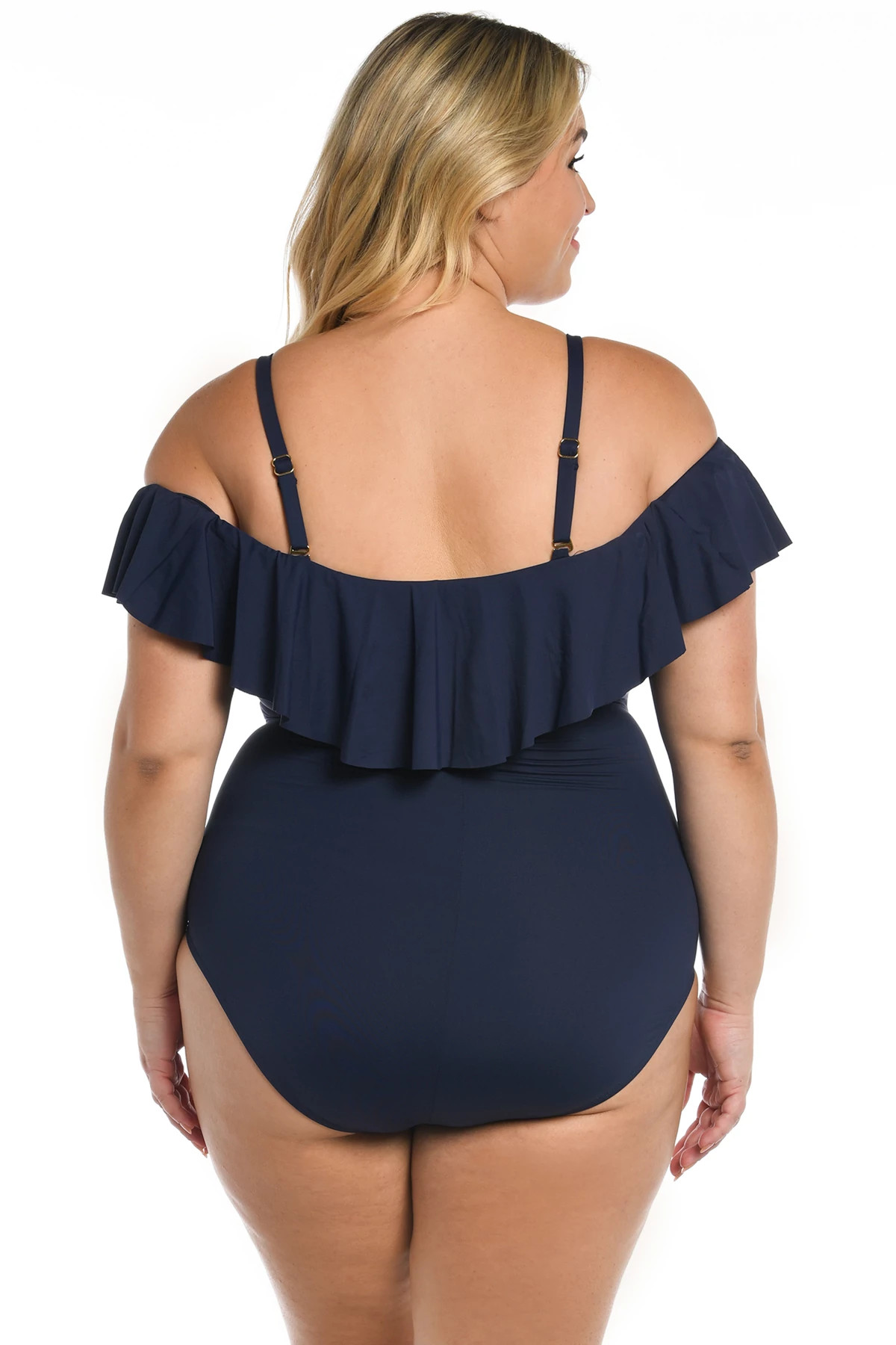 INDIGO Off Shoulder Ruffle One Piece Swimsuit image number 4