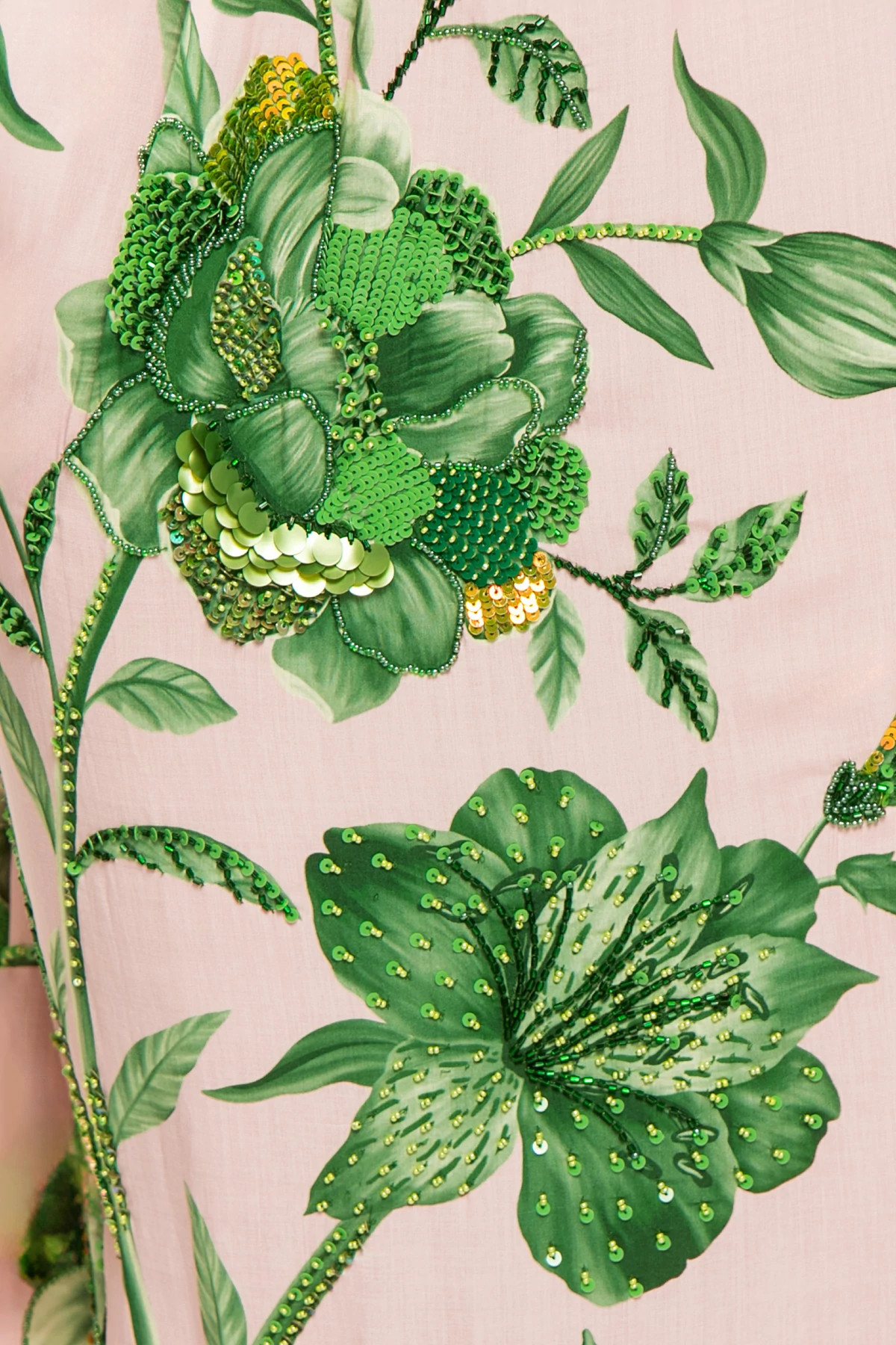 PINK FLORAL ORNATE BORDER/AQUA EMERALD PEONIES STRIPE Hand Beaded Blooming Peonies Maxi Dress image number 6