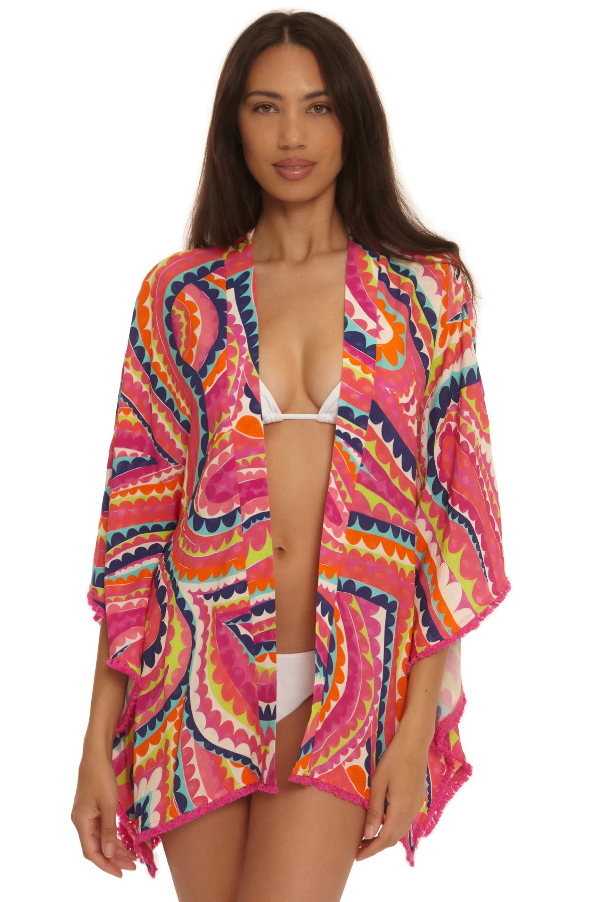 MULTI Swirl Fringe Kimono image number 1