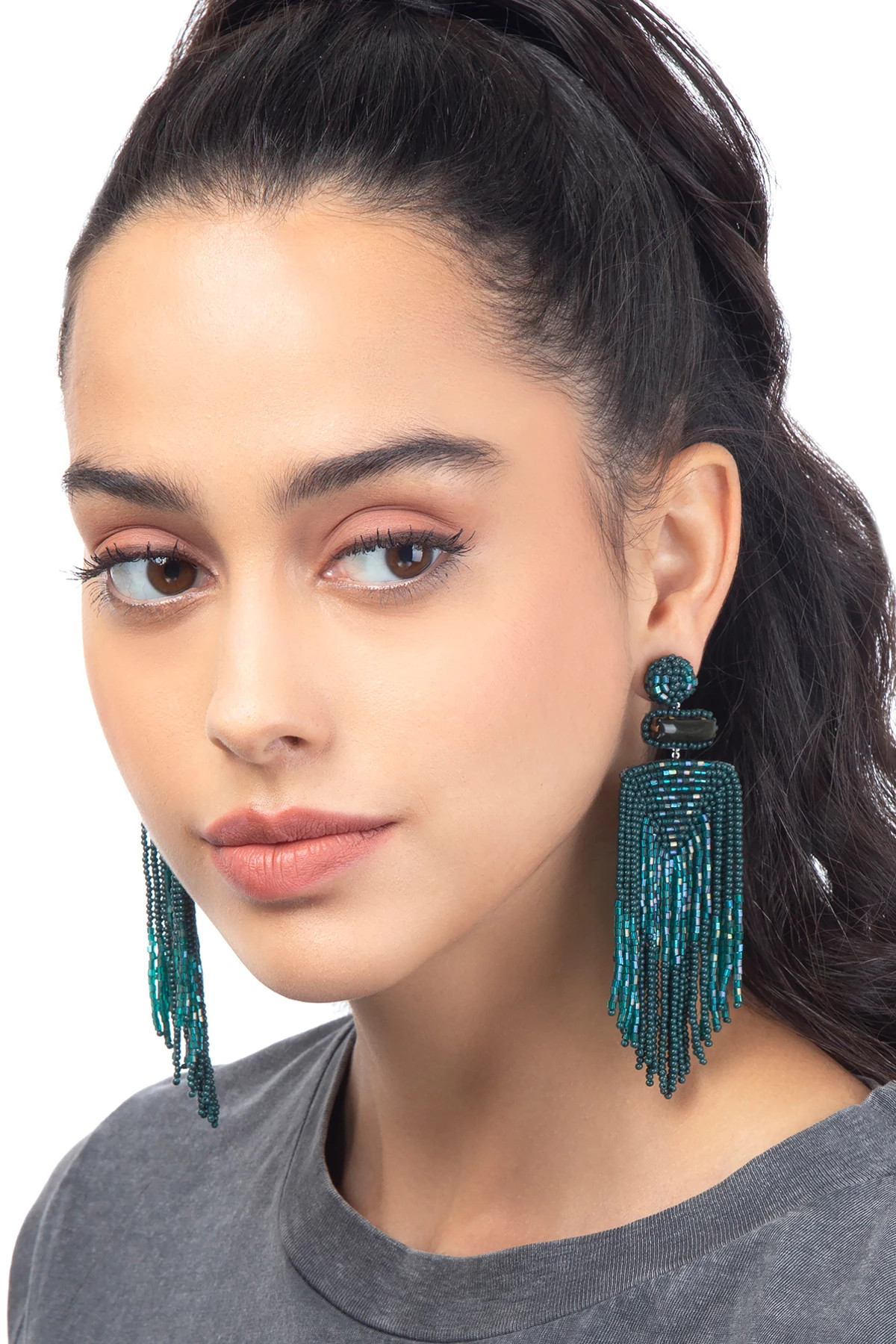 EMERALD Jody Beaded Fringe Drop Earrings image number 2