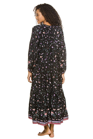 LOTUS PRINT NERO Briana Long Sleeve Maxi Dress