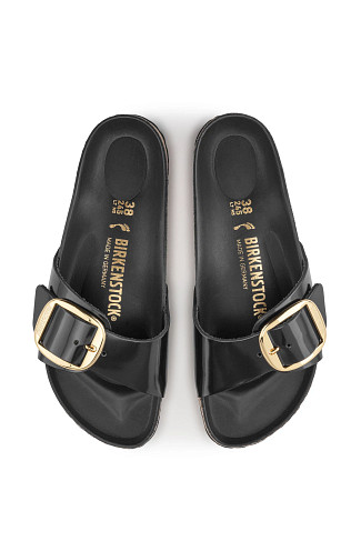 HIGH SHINE BLACK Madrid Big Buckle Slides