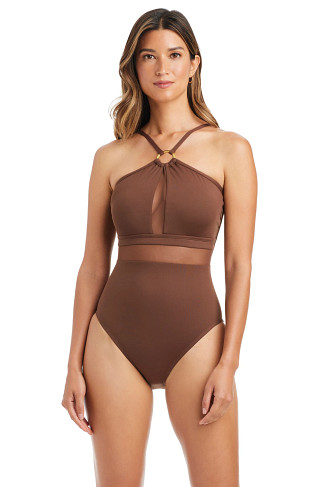 ROCKPOOL Mesh High Neck One Piece Swimsuit