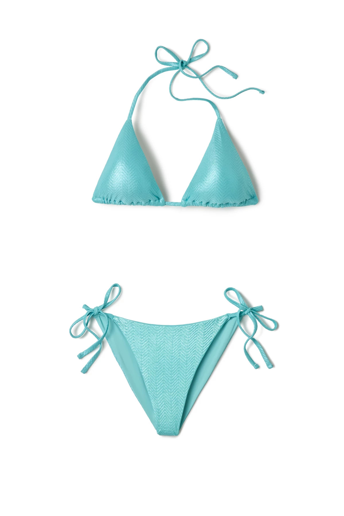 AQUA METALLIC Barbados Tie Side Brazilian Bikini Bottom image number 3