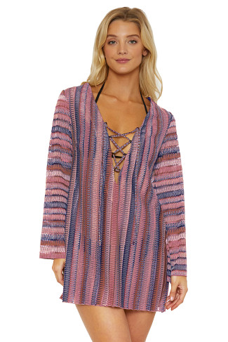 MULTI PINK Lace-Up Crochet Tunic