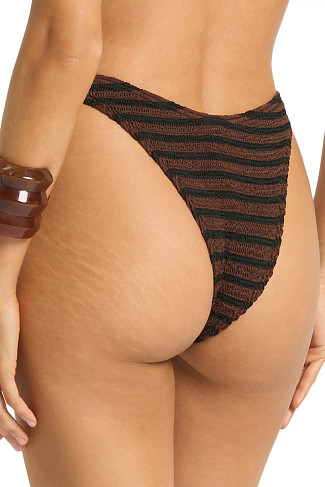CAROB/BLACK DOT STRIPE Scene Hipster Bikini Bottom