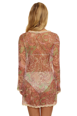 BASIL CROCHET Crochet Open Weave Bell Sleeve Kimono