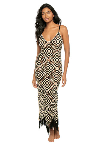 BLACK/WHITE COMBO Diamond Crochet Midi Dress