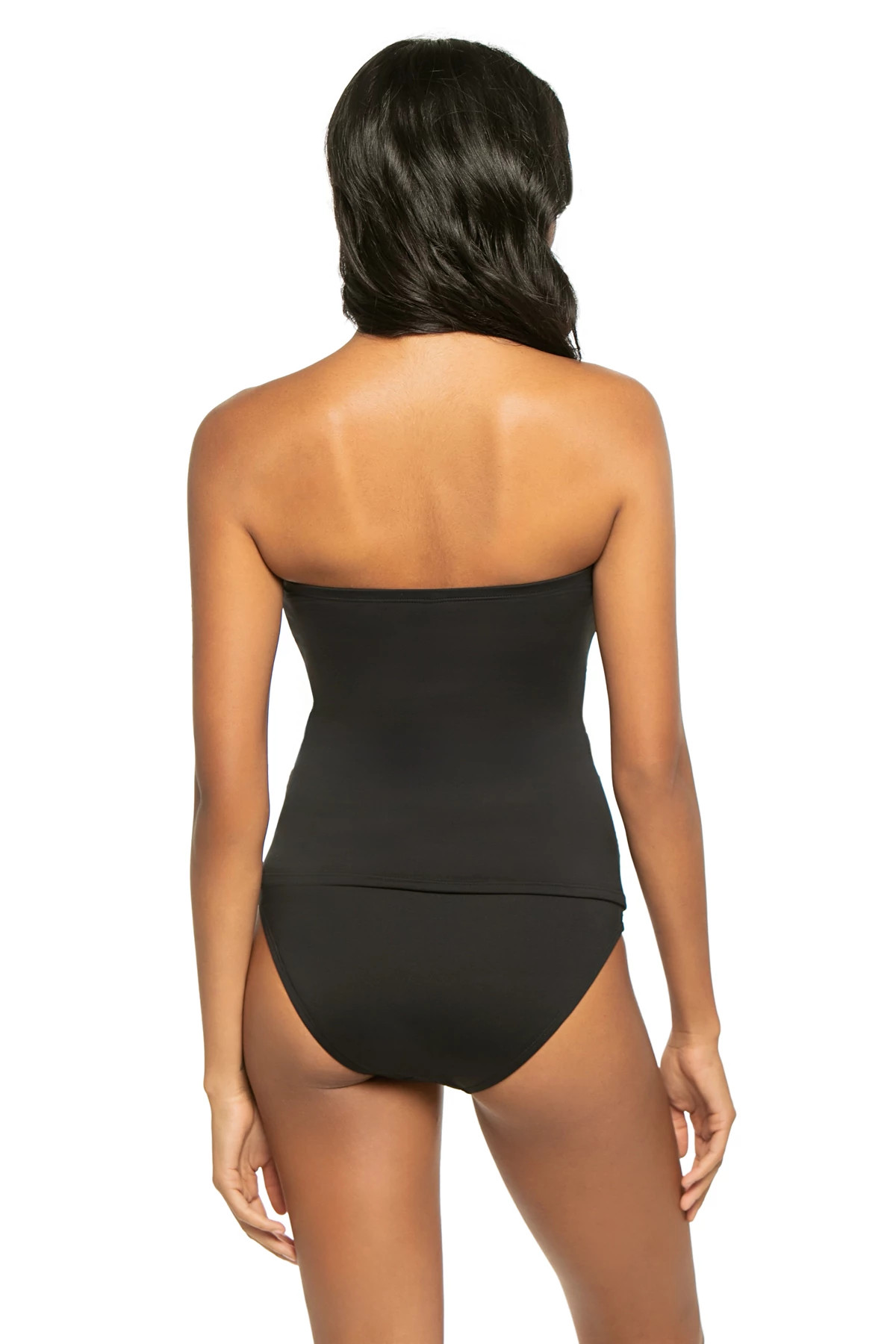 BLACK Shirred Bandeau Tankini Top image number 2