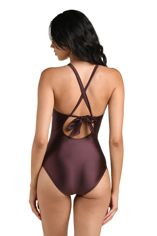 TRUFFLE High Neck Keyhole One Piece Swimsuit