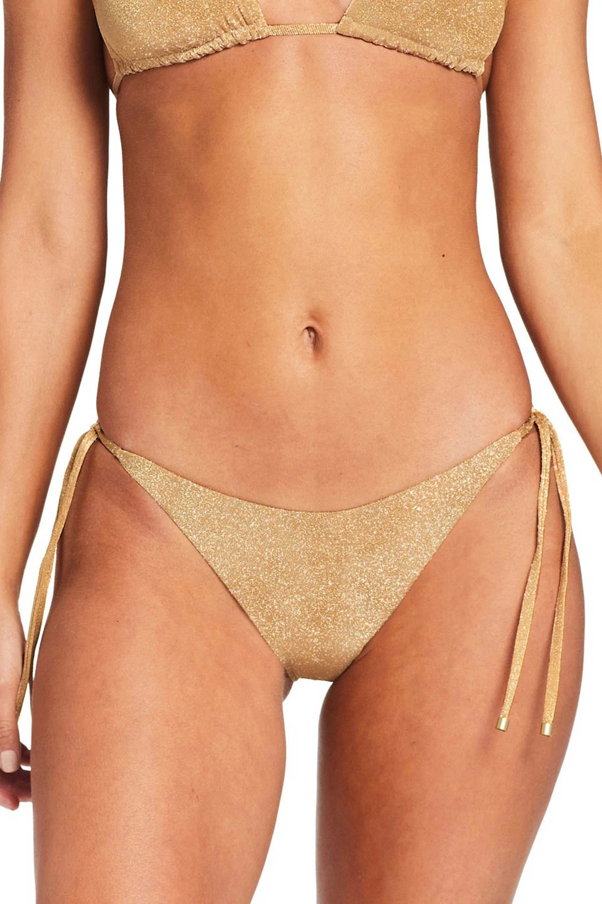GOLDEN GLOW METALLIC Elle Tie Side Brazilian Bikini Bottom image number 1