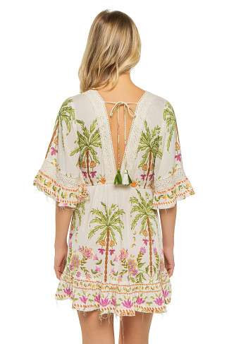 MULTI Crochet Trim Tropical Print Mini Dress