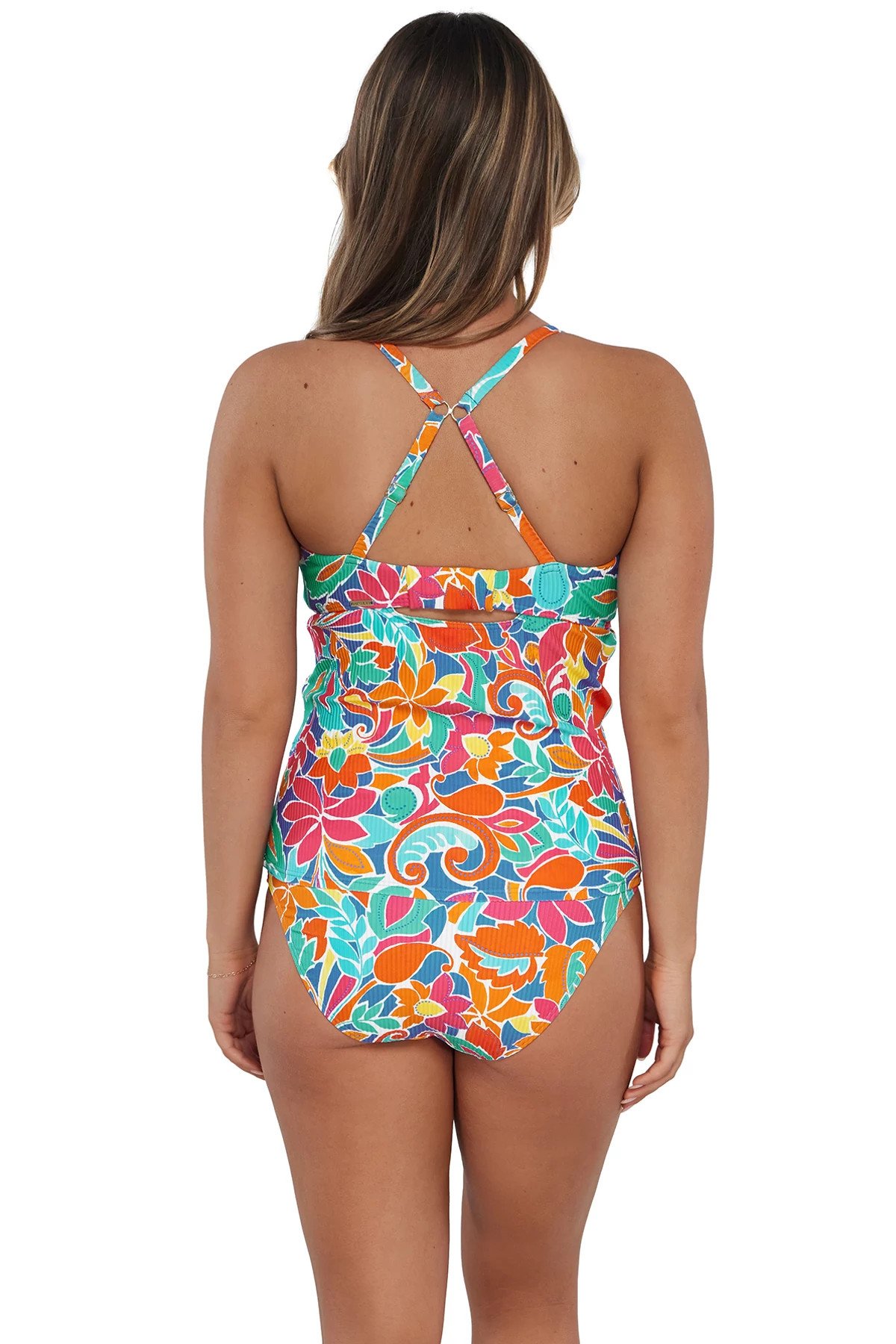 FESTIVE FLORAL SANDBAR RIB Zuri V-Wire Tankini Top (D+ Cup) image number 2