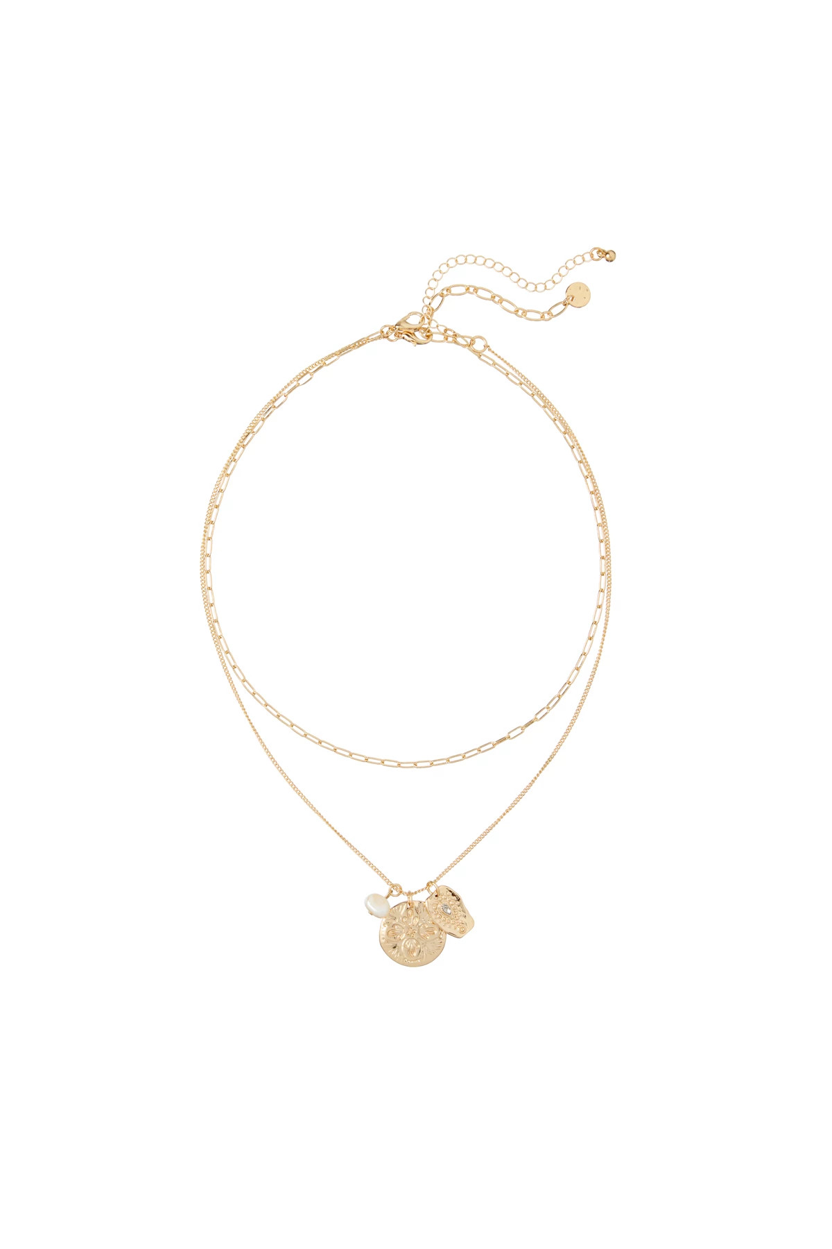 GOLD Layered Charm Pearl Necklace image number 1