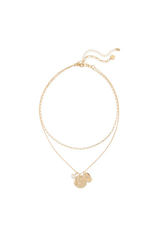 GOLD Layered Charm Pearl Necklace