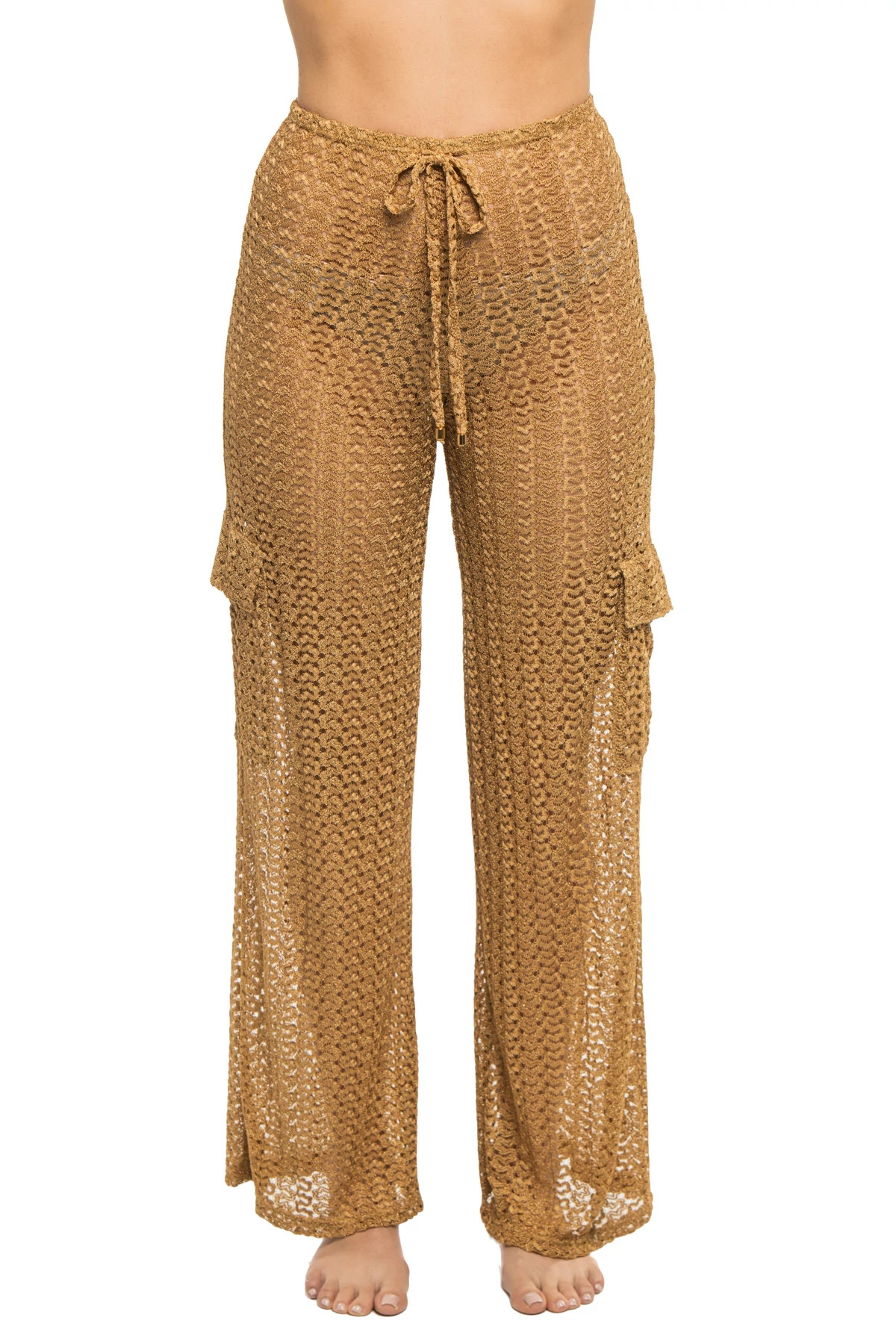 GOLD Metallic Crochet Cargo Pants image number 1