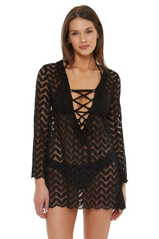 BLACK Lace-Up Crochet Tunic