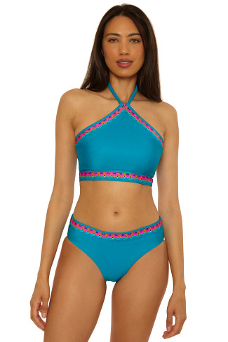 ELYSIAN TEAL Reversible High Neck Crop Bikini Top