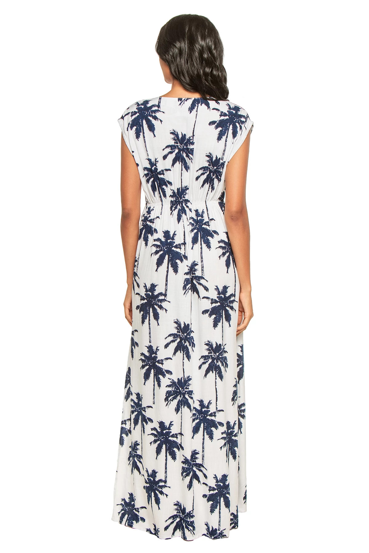 PALM TREES NAVY Moonlight Palm Plunge Maxi Dress image number 2