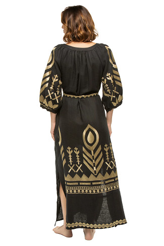 BLACK GOLD Metallic Embroidered Maxi Dress