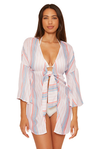 WHITE/CORAL ROSE/OASIS MULTI Tie Front Kimono
