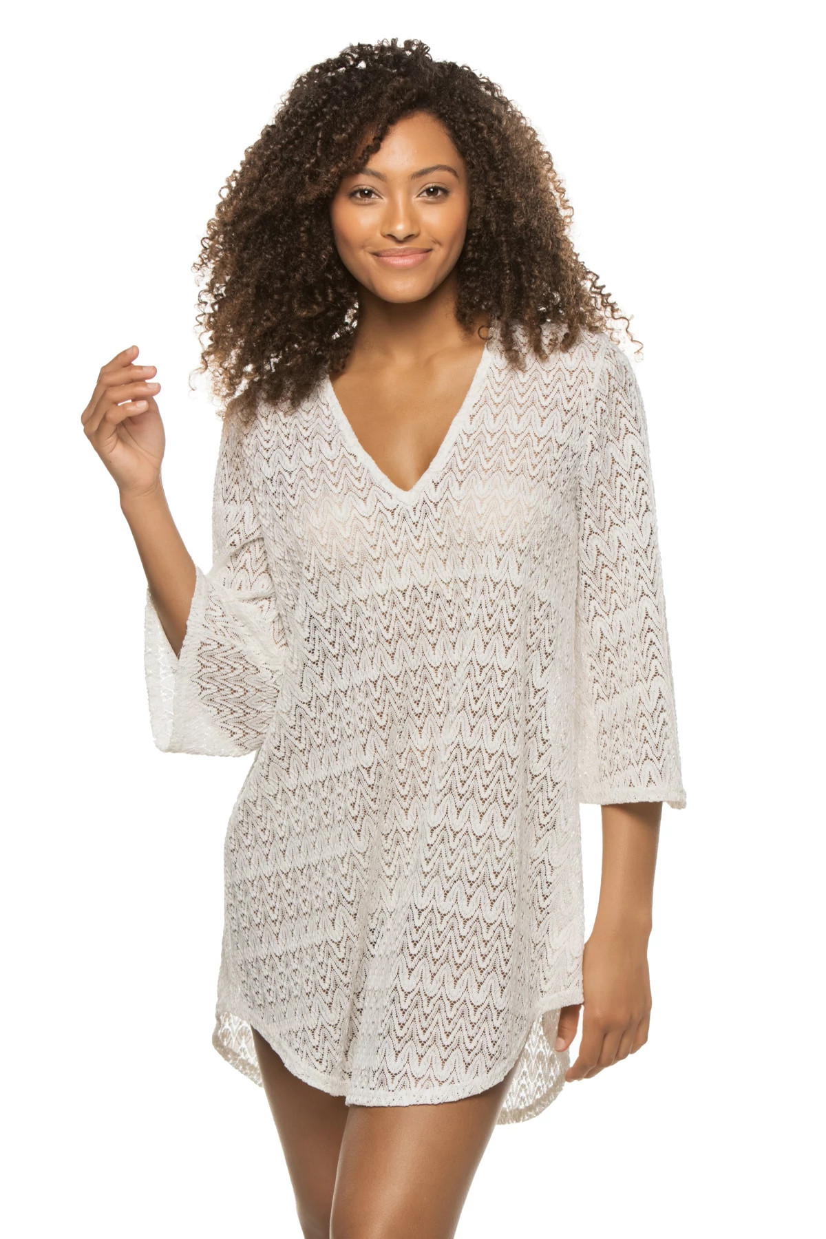 WHITE Crochet Tunic Dress image number 1