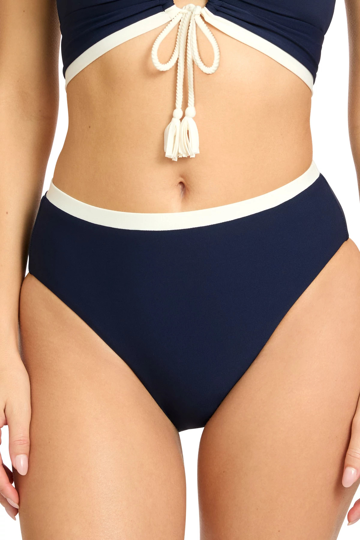 NAVY/CREAM High Waist Bikini Bottom image number 1