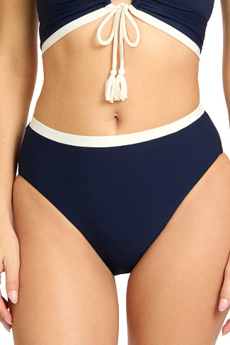 NAVY/CREAM High Waist Bikini Bottom