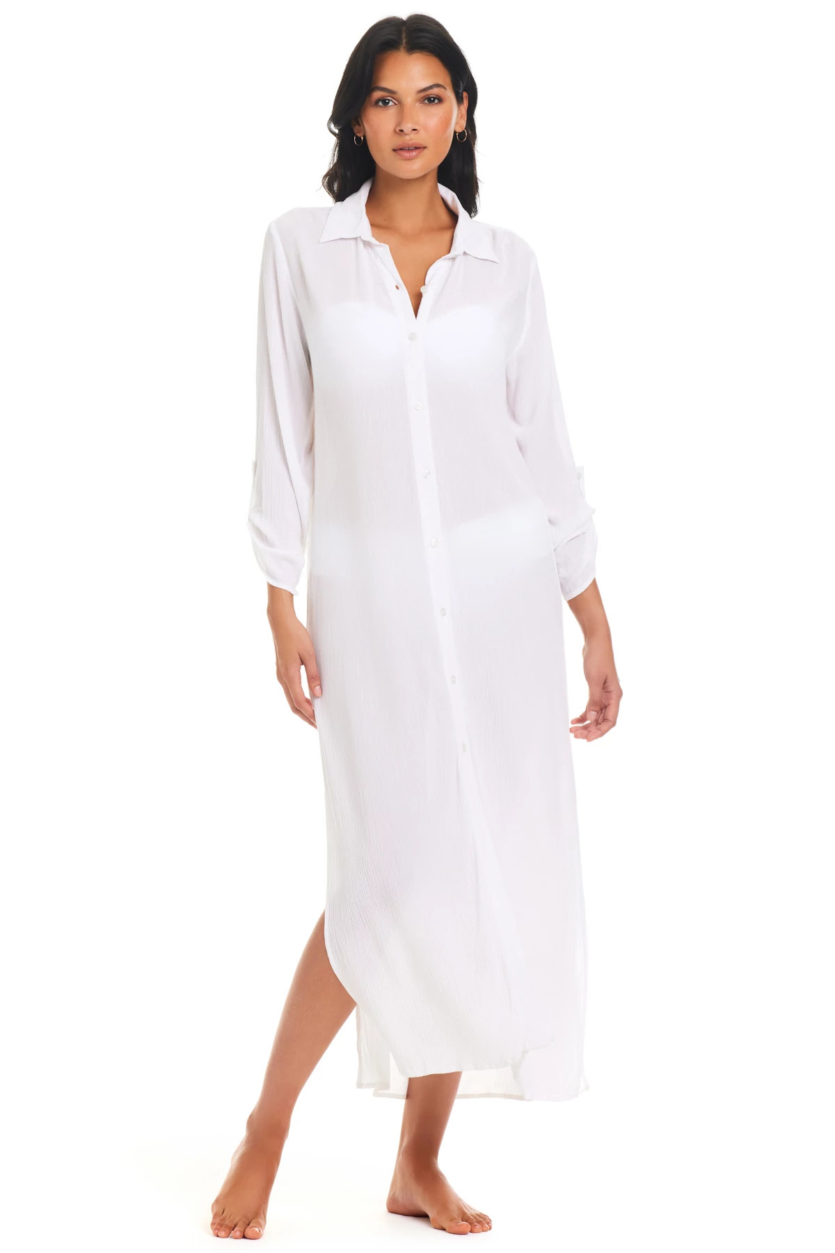 WHITE Long Shirt Dress image number 1