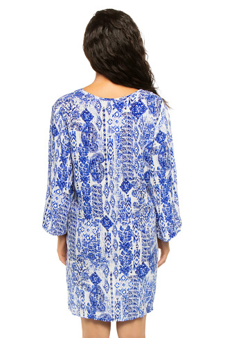 BLUE MULTI/CREAM Lace-Up Tunic