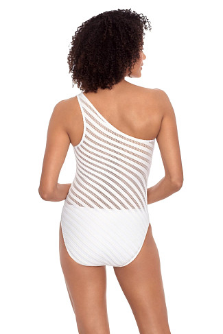 WHITE Mesh Asymmetrical One Piece Swimsuit