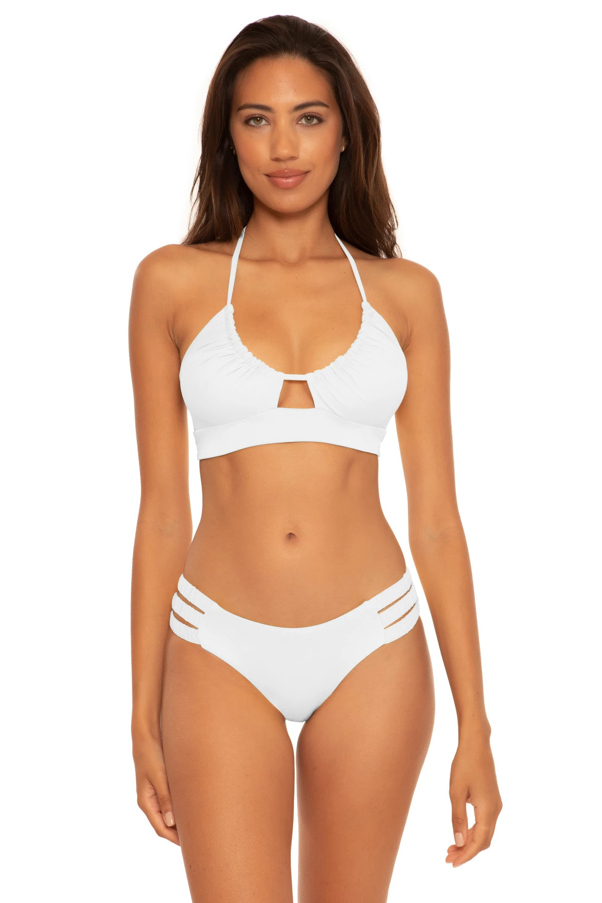 WHITE Candice Convertible Banded Halter Bikini Top image number 3