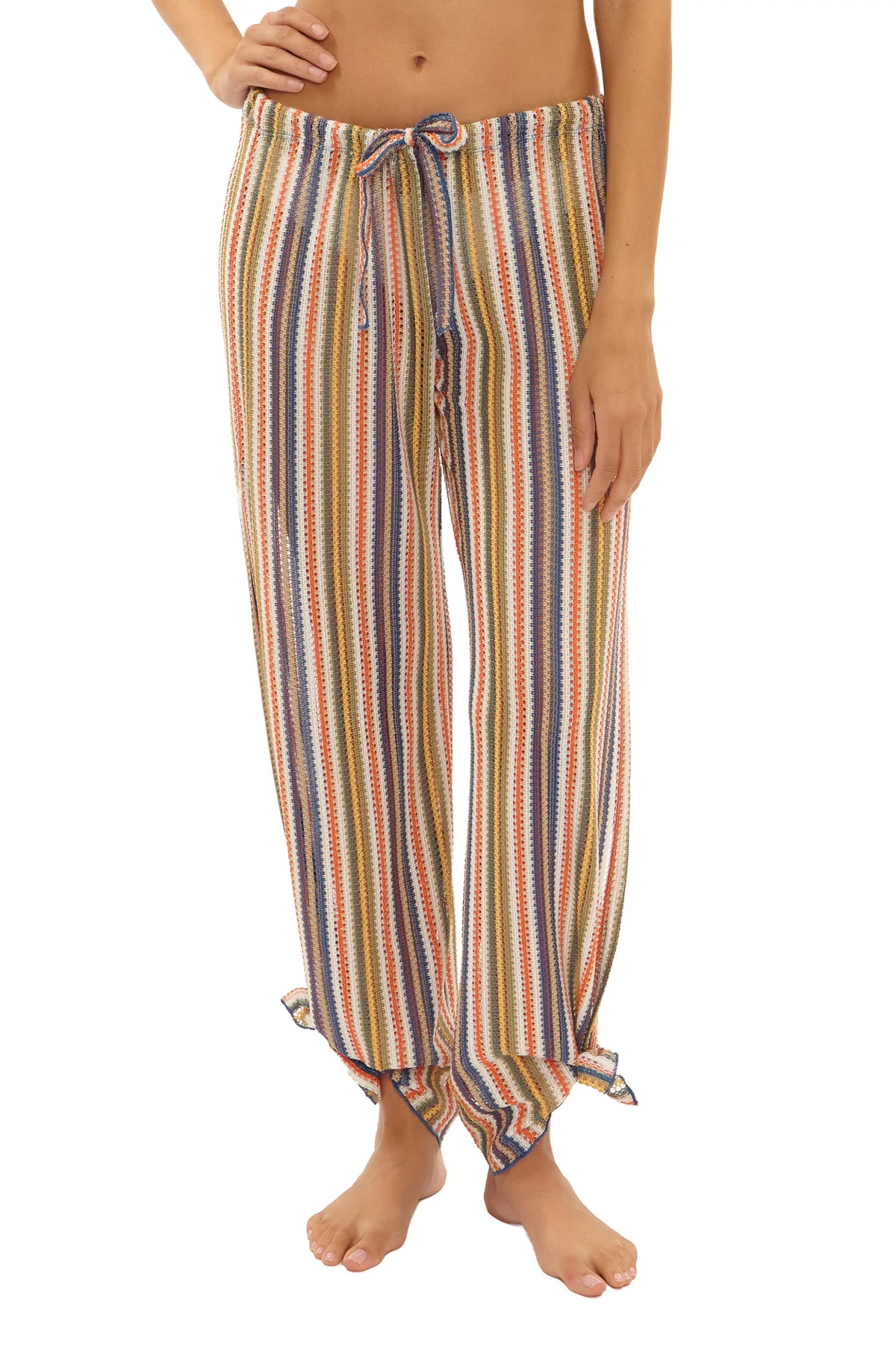 NAVY/TANGELO Seaside Striped Knit Cover Up Pants image number 2