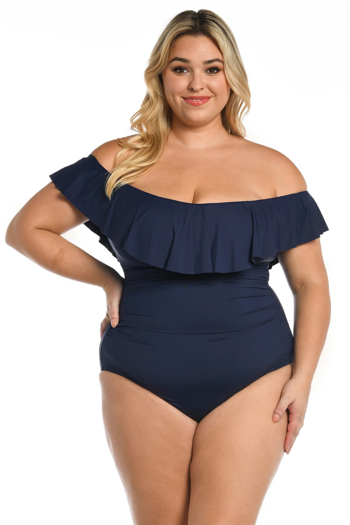 INDIGO Off Shoulder Ruffle One Piece Swimsuit image number 1