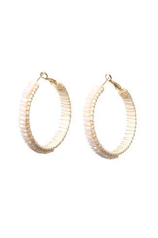 WHITE Beaded Hoop Earrings