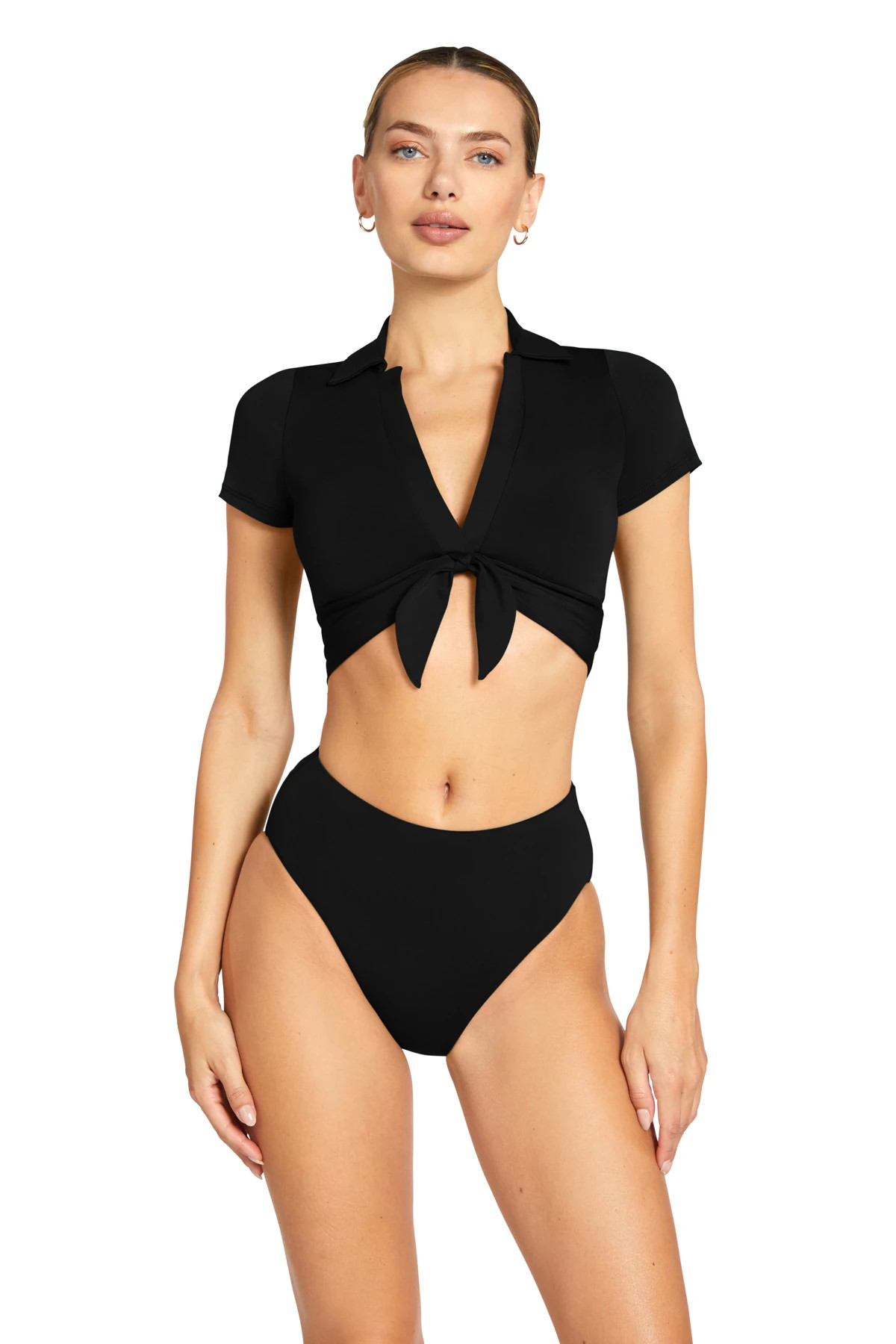 BLACK Ava Collared Bikini Top image number 1