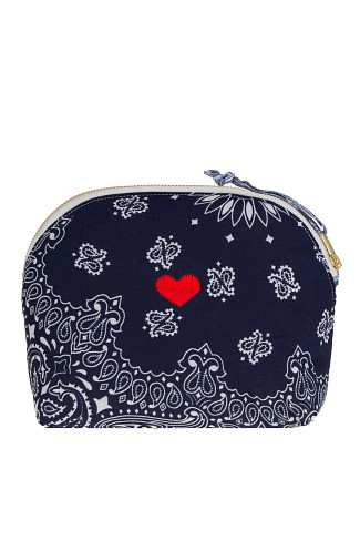 NAVY/CHAMBRAY Heart Embroidered Bandana Pouch